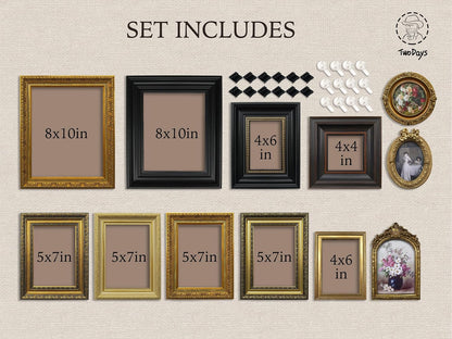 TwoDays Vintage Picture Frame Set, Antique Gold and Brass, 12-Piece