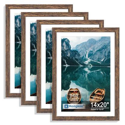 Hongkee 8x10 Picture Frame Set of 4, Real Glass and Wood Frame, 5x7 Mat
