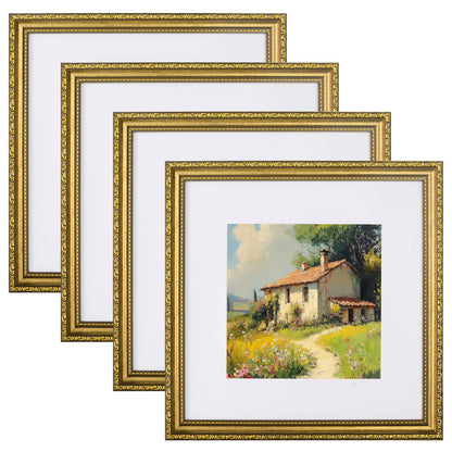 eletecpro 8x10 Vintage Picture Frame, Glass Cover, Gold, 4-Pack