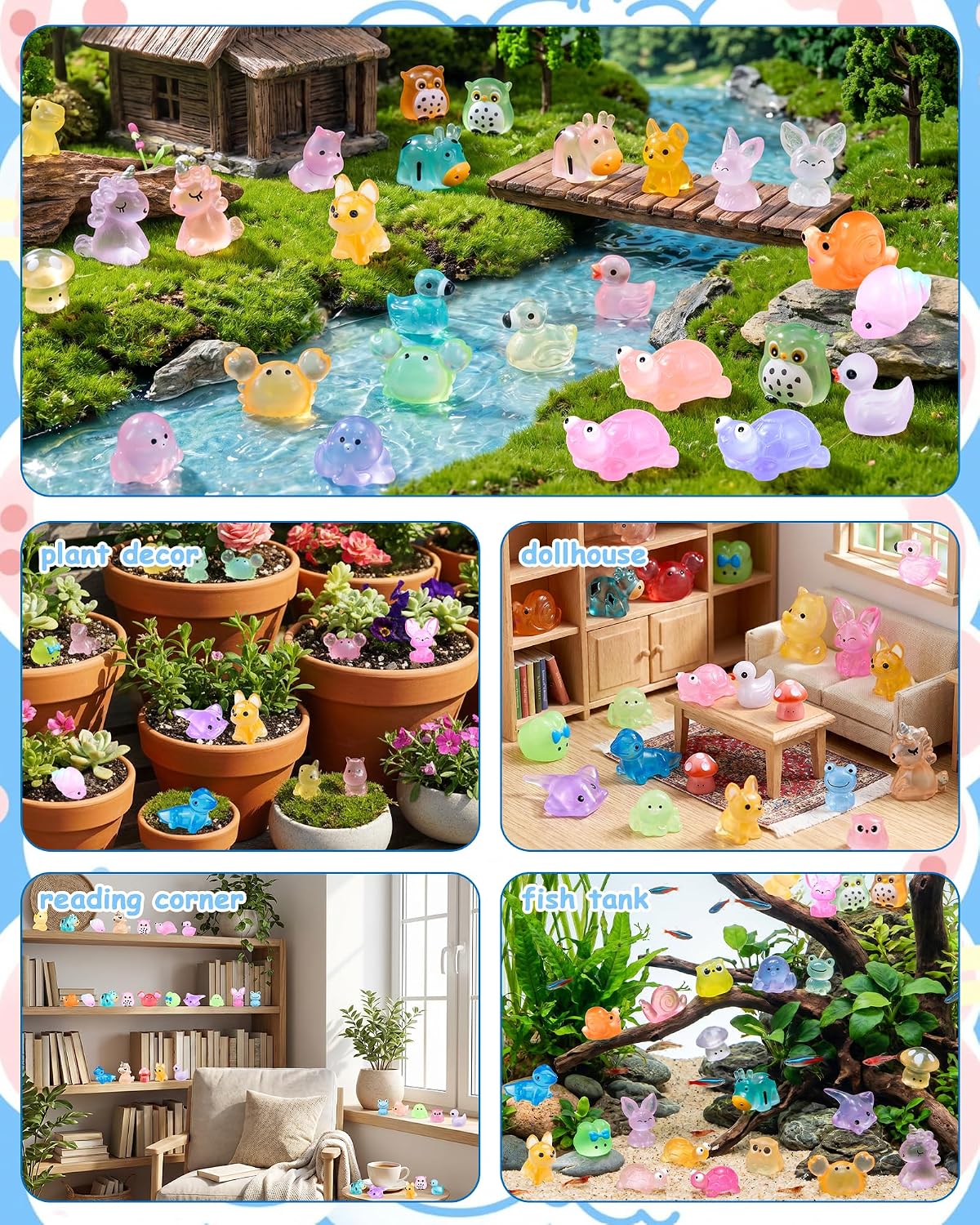 FIVEIZERO 100PCS Luminous Mini Resin Animals, 20 Styles Mini Resin Figures