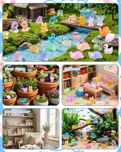 FIVEIZERO 100PCS Luminous Mini Resin Animals, 20 Styles Mini Resin Figures