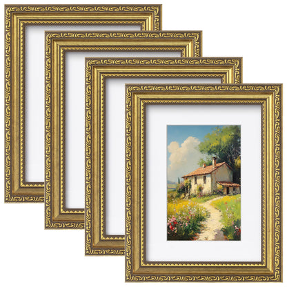 eletecpro 8x10 Vintage Picture Frame, Glass Cover, Gold, 4-Pack