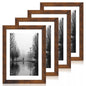 iRahmen 8x10 Picture Frame Set of 4, High Definition Real Glass Rustic Brown Frame, 8 x 10 Wood Photo Frames for Desktop Display and Wall Mounting