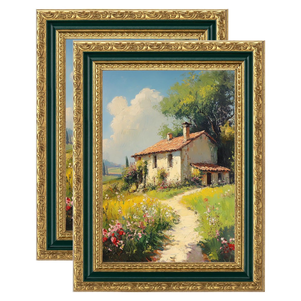 eletecpro 5x7 Vintage Picture Frame, Glass Cover, Gold, 2-Pack