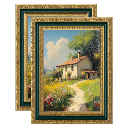 eletecpro 5x7 Vintage Picture Frame, Glass Cover, Gold, 2-Pack