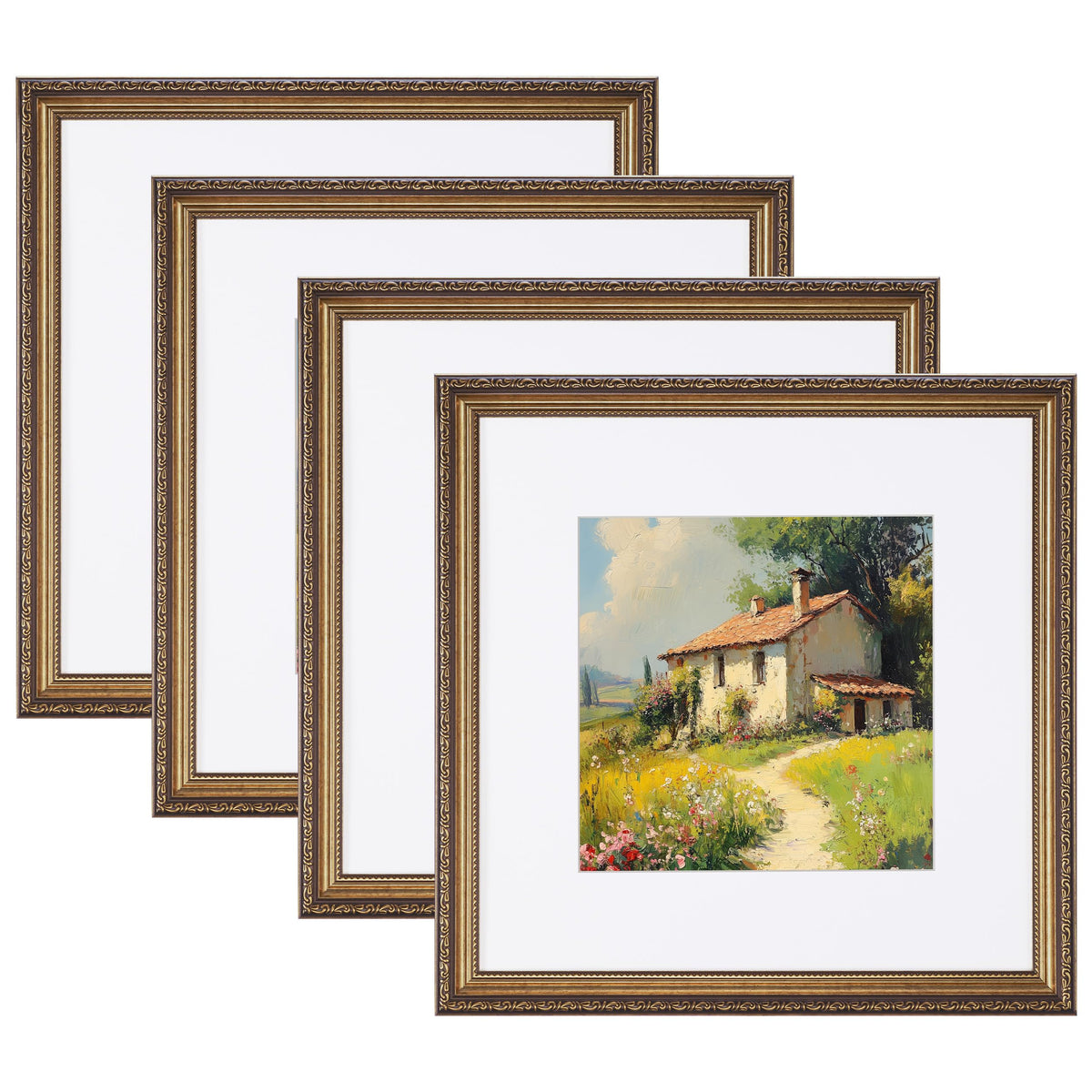 eletecpro 8x10 Vintage Picture Frame, Glass Cover, Gold, 4-Pack