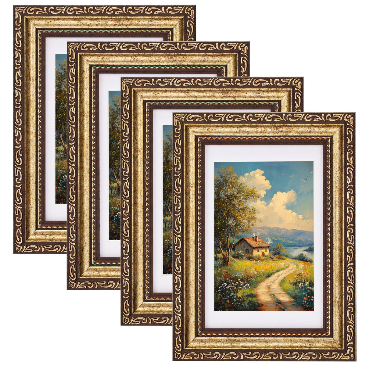 eletecpro 8x10 Vintage Picture Frame, Glass Cover, Gold, 4-Pack
