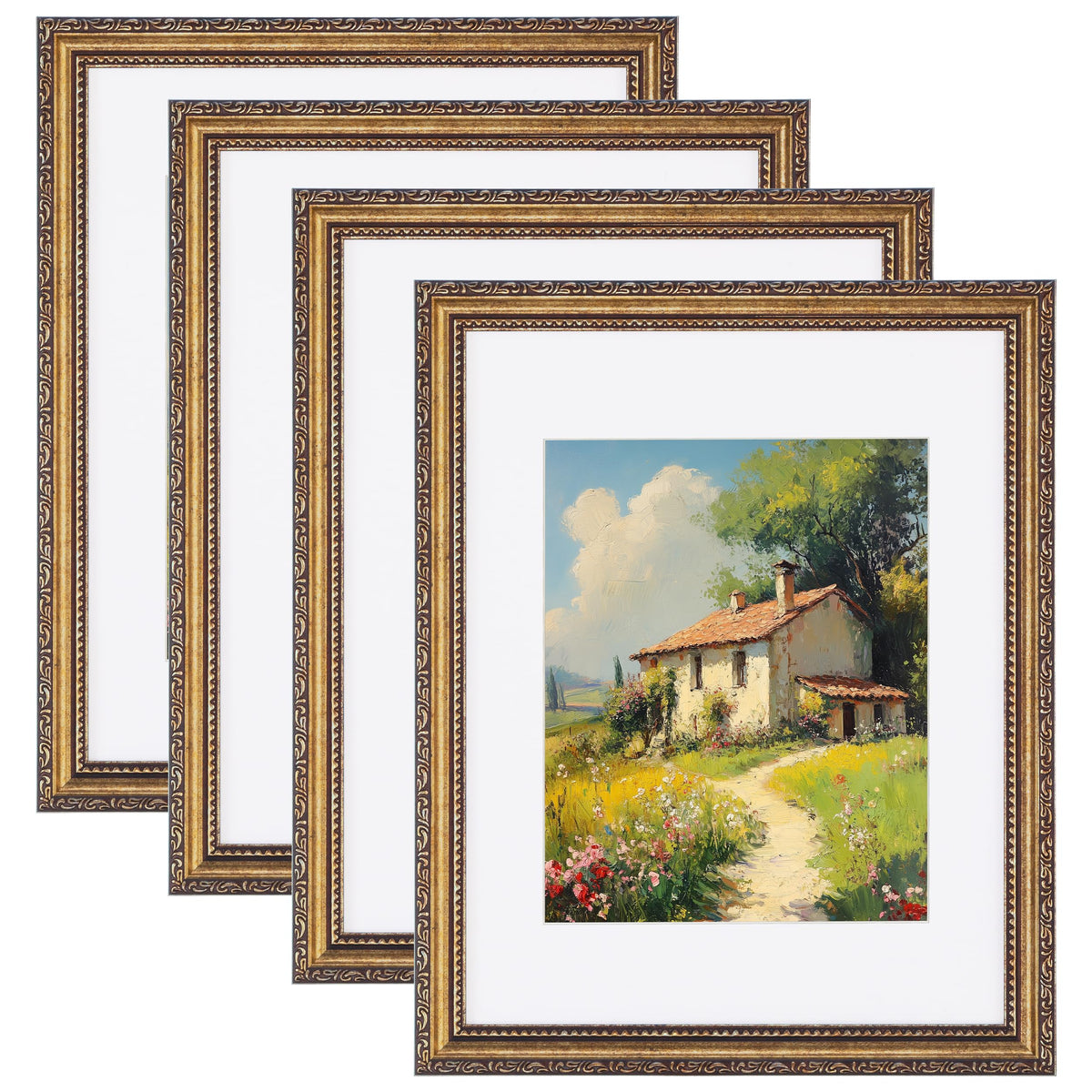 eletecpro 8x10 Vintage Picture Frame, Glass Cover, Gold, 4-Pack