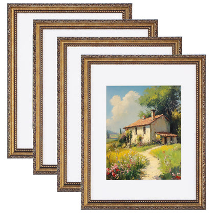 eletecpro 8x10 Vintage Picture Frame, Glass Cover, Gold, 4-Pack