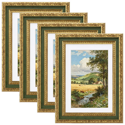 eletecpro 8x10 Vintage Picture Frame, Glass Cover, Gold, 4-Pack