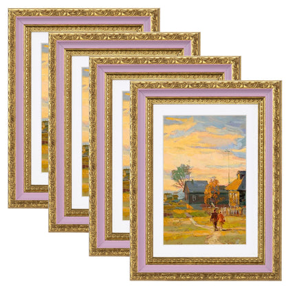 eletecpro 8x10 Vintage Picture Frame, Glass Cover, Gold, 4-Pack