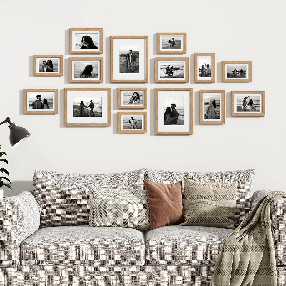 Venusmiles 15 Pack Picture Frames Collage Wall Decor, Gallery Frame Set for Wall Mounting or Tabletop Display, Multi Sizes Including 3pcs 8x10, 6pcs 5x7, 6pcs 4x6, Oak