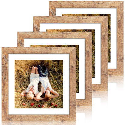 iRahmen 8x10 Picture Frame Set of 4, High Definition Real Glass Rustic Brown Frame, 8 x 10 Wood Photo Frames for Desktop Display and Wall Mounting