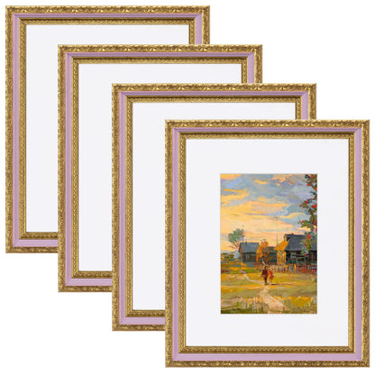 eletecpro 8x10 Vintage Picture Frame, Glass Cover, Gold, 4-Pack
