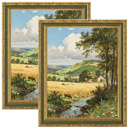 eletecpro 5x7 Vintage Picture Frame, Glass Cover, Gold, 2-Pack