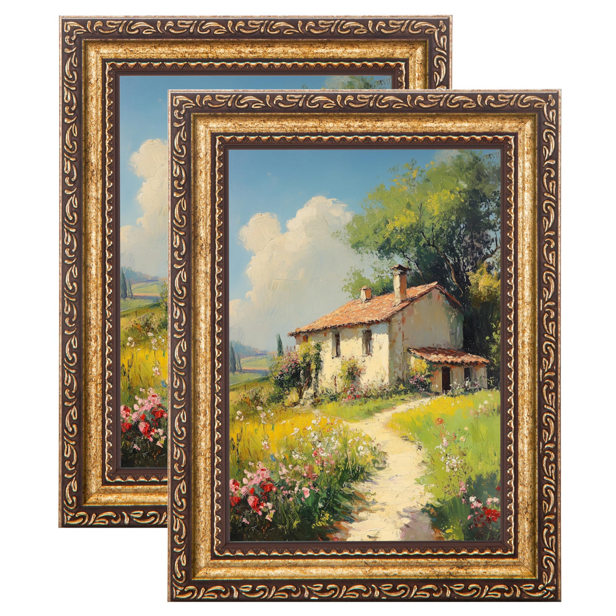 eletecpro 5x7 Vintage Picture Frame, Glass Cover, Gold, 2-Pack
