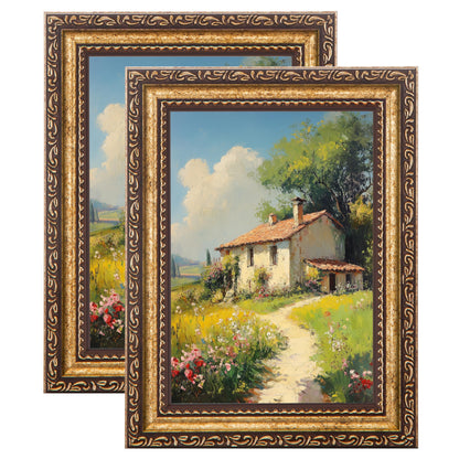 eletecpro 5x7 Vintage Picture Frame, Glass Cover, Gold, 2-Pack
