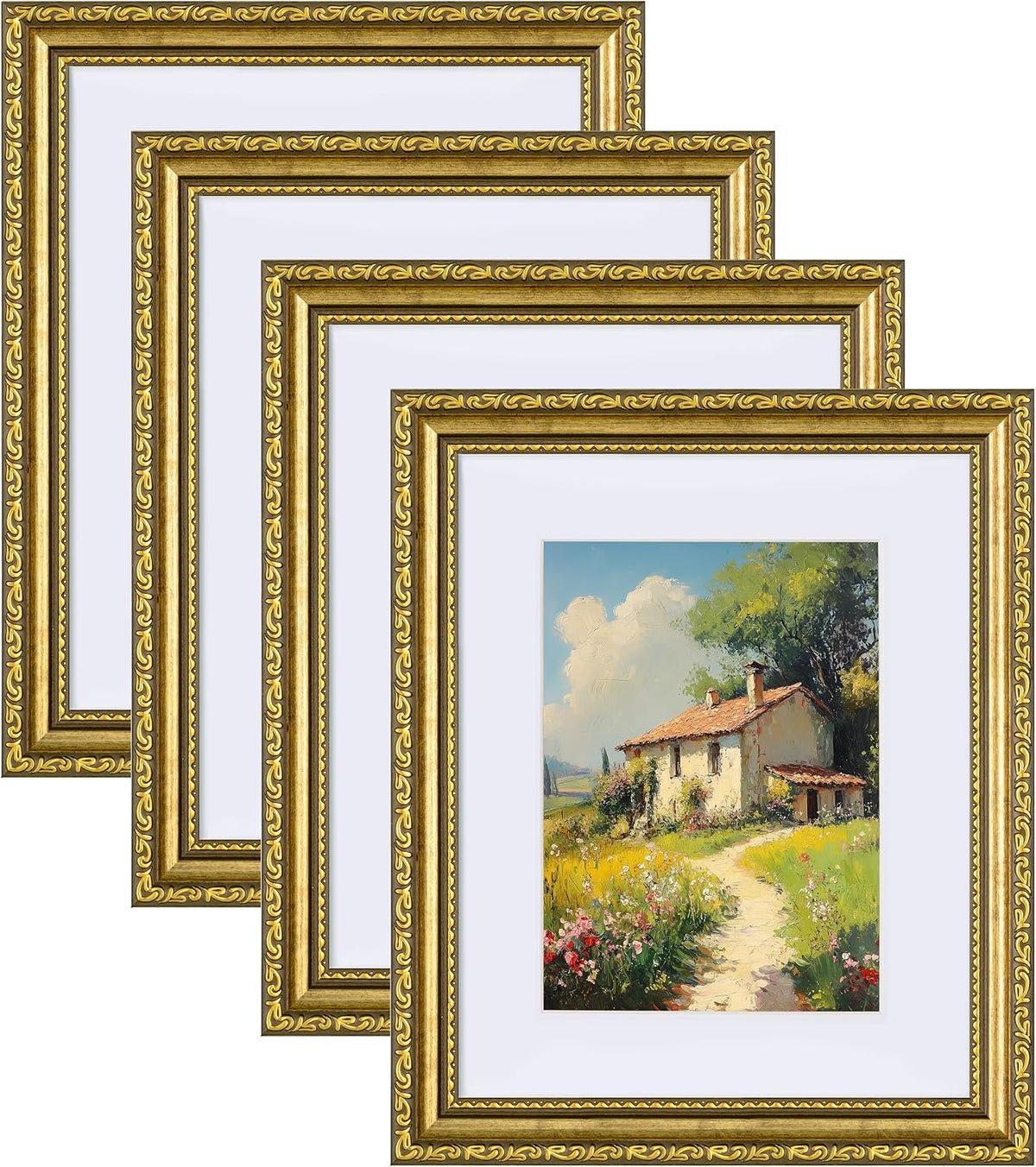 eletecpro 8x10 Vintage Picture Frame, Glass Cover, Gold, 4-Pack