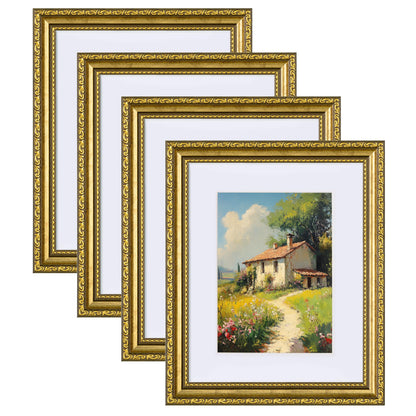eletecpro 8x10 Vintage Picture Frame, Glass Cover, Gold, 4-Pack