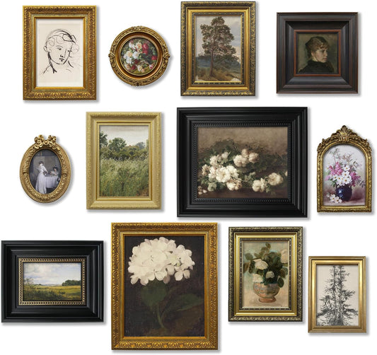 TwoDays Vintage Picture Frame Set, Antique Gold and Brass, 12-Piece