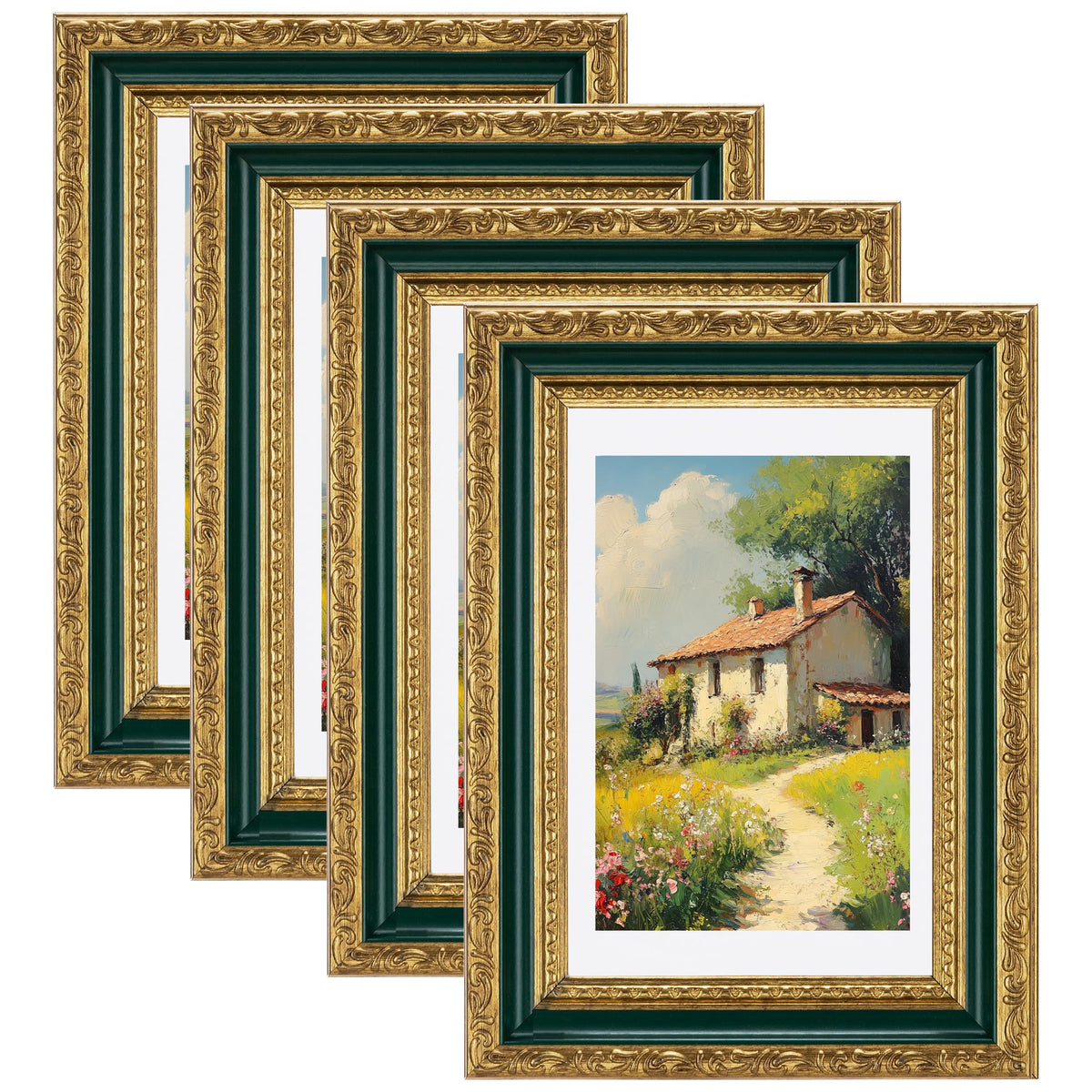 eletecpro 8x10 Vintage Picture Frame, Glass Cover, Gold, 4-Pack