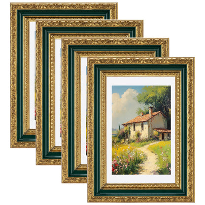 eletecpro 8x10 Vintage Picture Frame, Glass Cover, Gold, 4-Pack