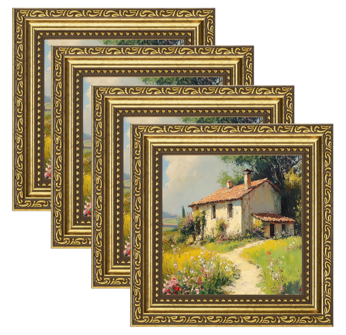 eletecpro 8x10 Vintage Picture Frame, Glass Cover, Gold, 4-Pack