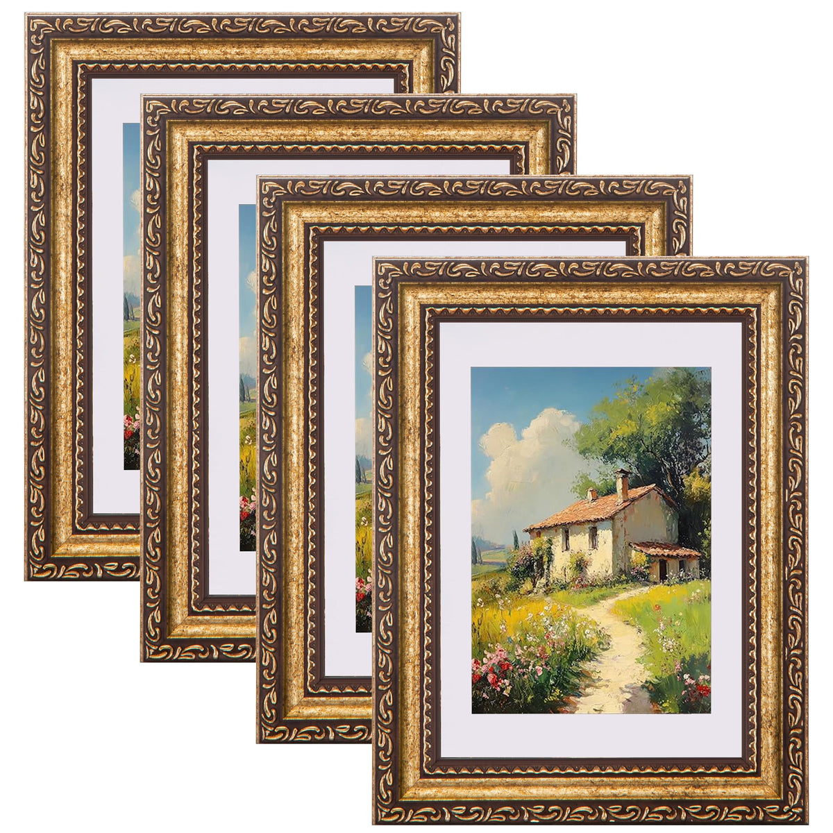eletecpro 8x10 Vintage Picture Frame, Glass Cover, Gold, 4-Pack