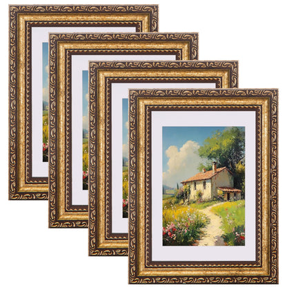 eletecpro 8x10 Vintage Picture Frame, Glass Cover, Gold, 4-Pack