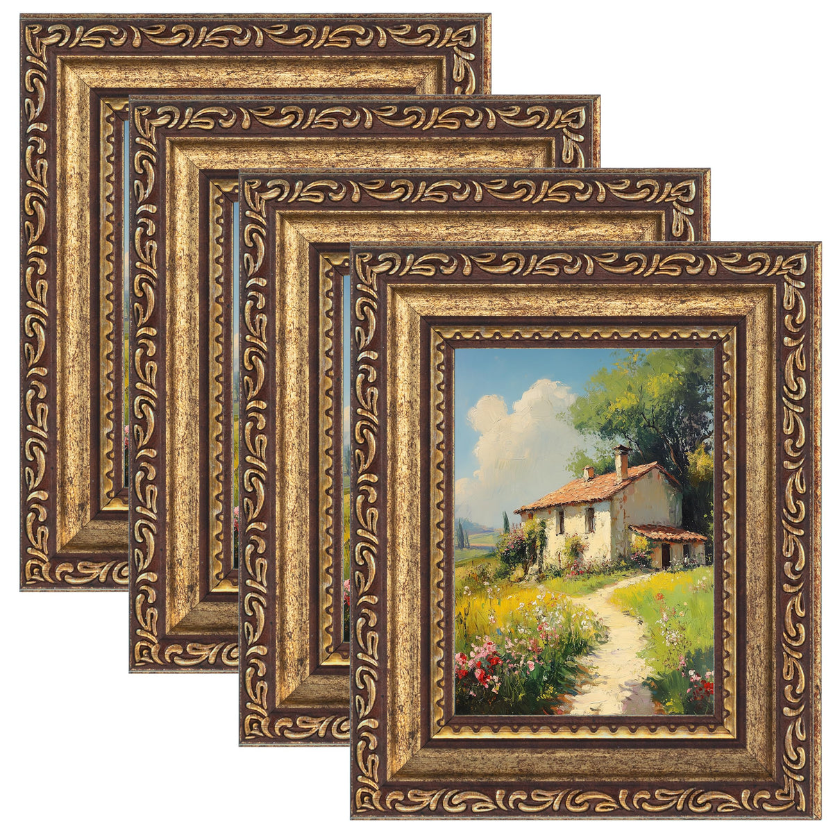 eletecpro 8x10 Vintage Picture Frame, Glass Cover, Gold, 4-Pack