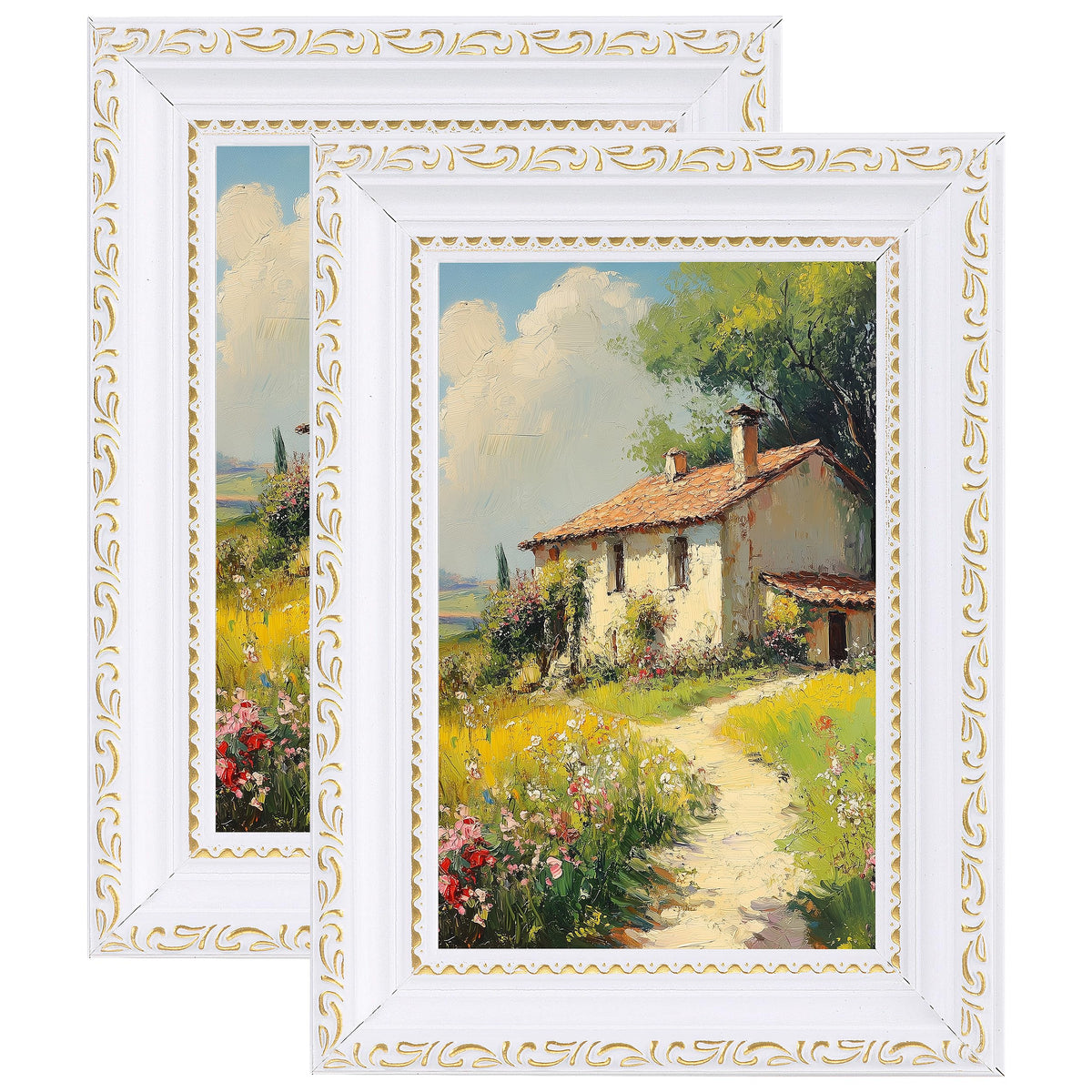 eletecpro 5x7 Vintage Picture Frame, Glass Cover, Gold, 2-Pack