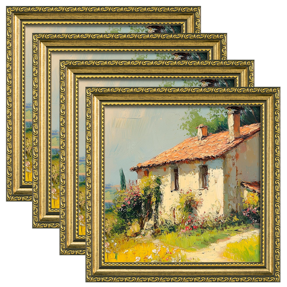 eletecpro 8x10 Vintage Picture Frame, Glass Cover, Gold, 4-Pack